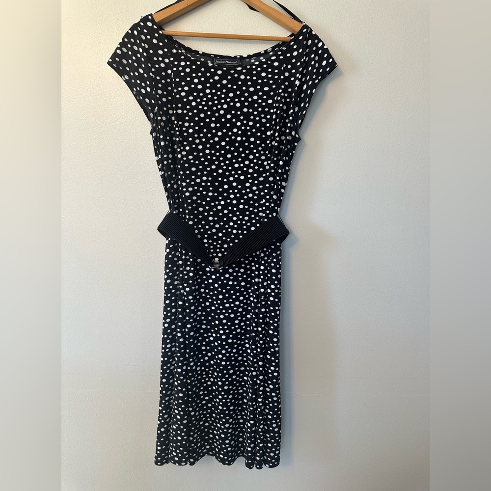 Jessica Howard Black and White Polka Dot Maxi Dress with Belt Women’s Size 12P
